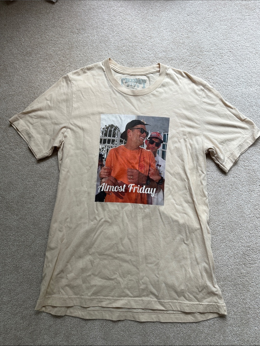 Almost Friday Tom Brady Graphic Short-Sleeve Tee - Cream with Orange Print